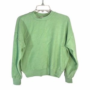 Gap Womans Reversible Terry Crop Early Green Crew Neck Pullover Sweater XS